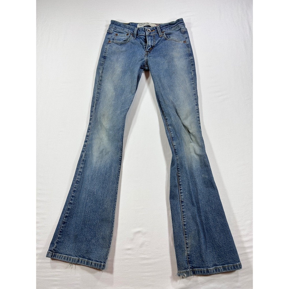 Levis 518 Superlow Bootcut Jeans Medium Wash Denim Low Rise Flare Size 1M JR